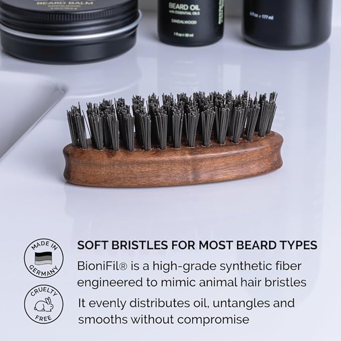 ZEUS Vegan Beard Brush for Men, Soft Bristle Pocket Grooming Tool (N73)