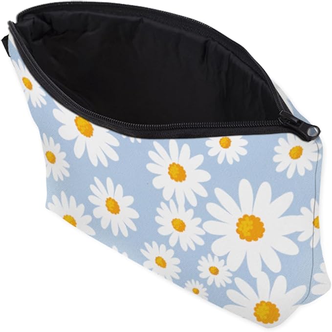 Aiphamy Cute Travel Makeup Bag Cosmetic Bag Small Pouch Gift for Women (Daisy Pale Blue)