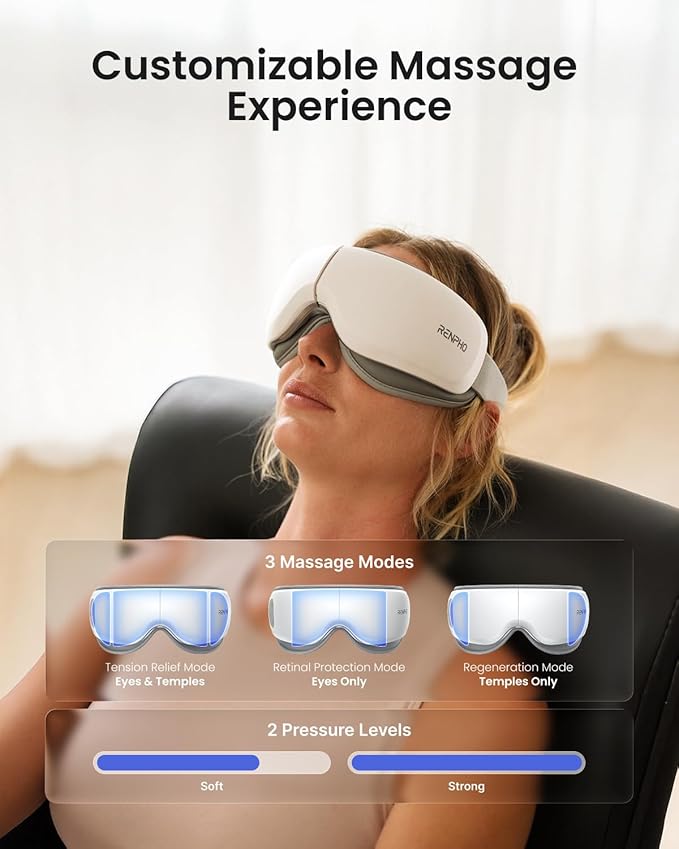 RENPHO Ultra-Quiet Eye Massager with Heat, Lightweight Eye Mask FSA Eligible HSA Face Massager Relax Reduce Strain Improve Sleep Eyeris Zen, Mothers Day Birthday Gifts