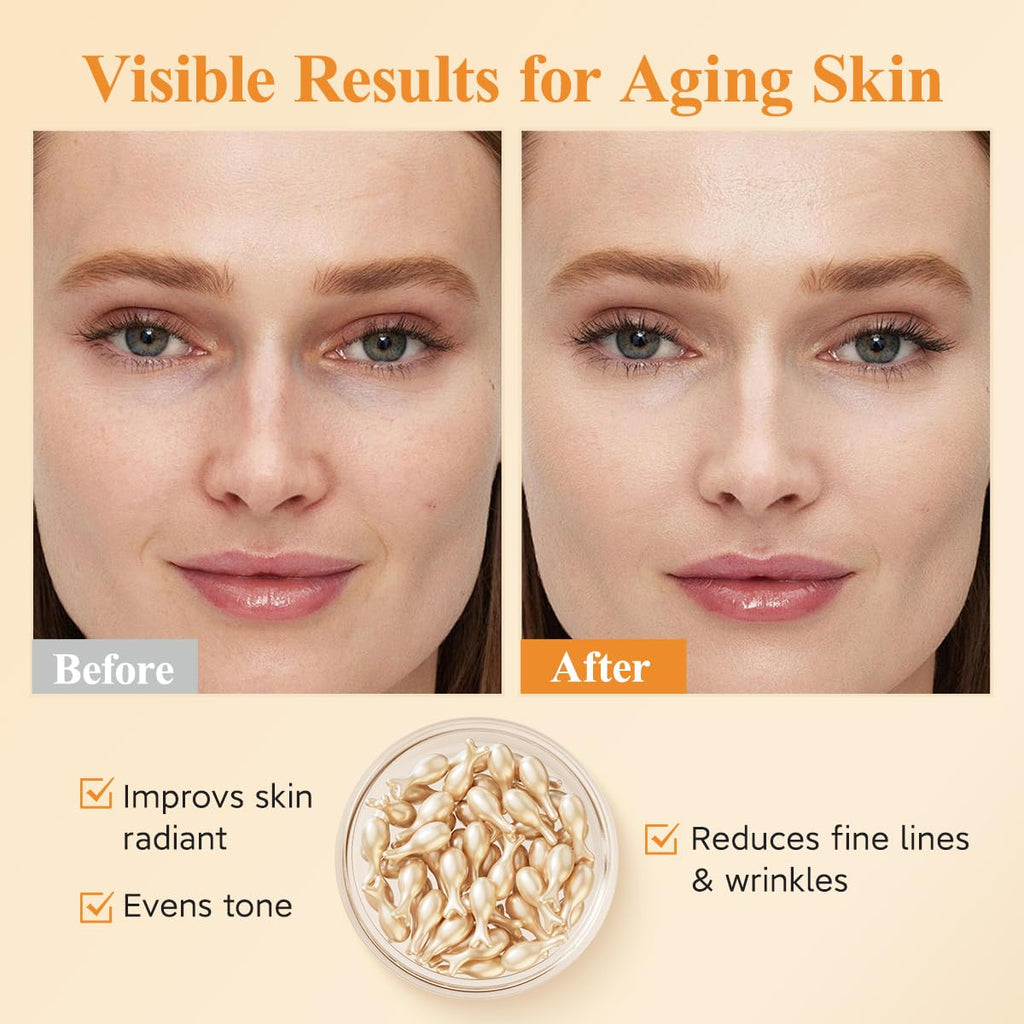 HKH Vitamin C Serum For Face: 38 Capsules Anti-Aging Wrinkles With Vit C & Vitamin E Serum For Women Over 30+ - Reducing Fine Lines - Smoothing & Firming Skin - Travel Friendly