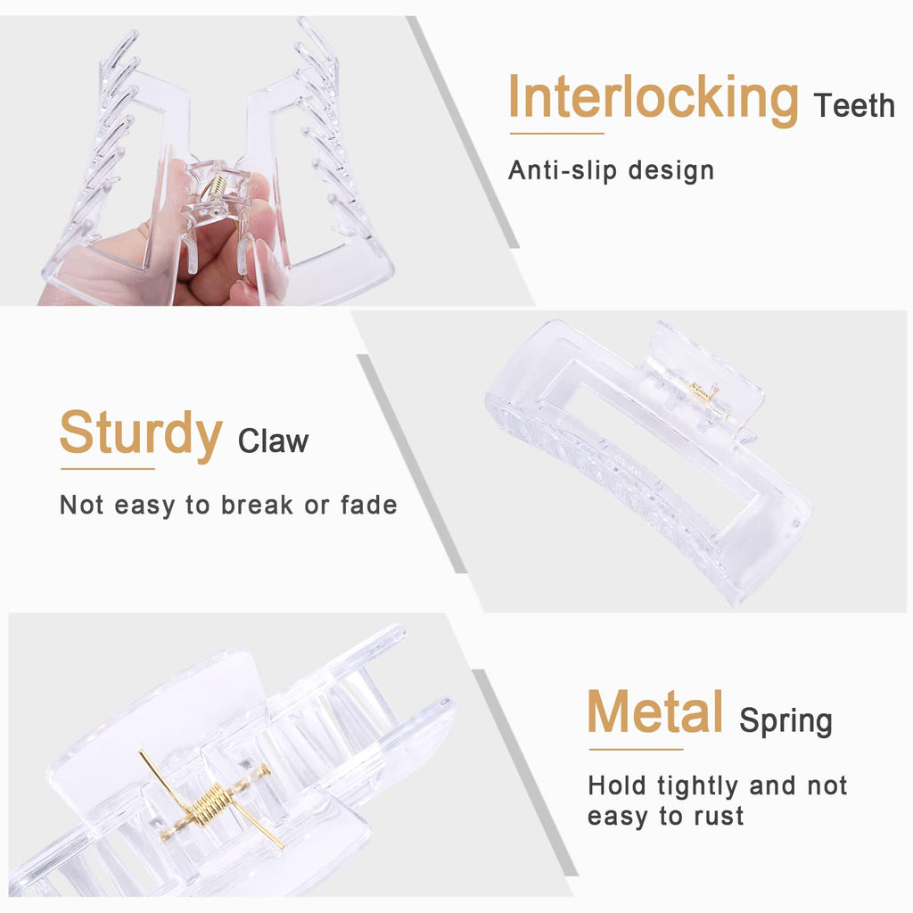 MAORULU Hair Claw Clips for Thick Hair, Large Hair Clips for Women and Girls, Strong Hold Banana Clips, Black&Clear 2Pcs