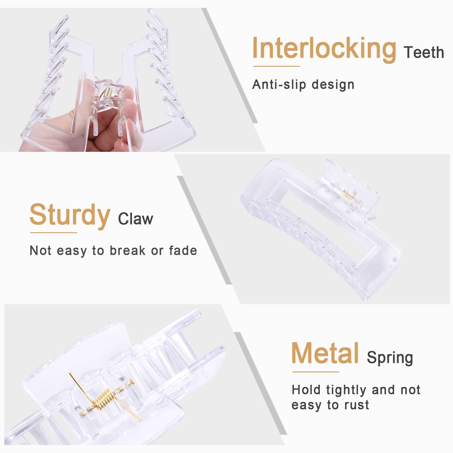 MAORULU Hair Claw Clips for Thick Hair, Large Hair Clips for Women and Girls, Strong Hold Banana Clips, Black&Clear 2Pcs
