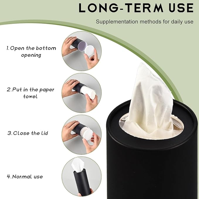 4 PCS Car Tissue Holder, Quick Convenient Refill Cylinder Facial Tissue Holder, Travel Tissues Box Round Container Suitable for Car Cup Holder, Universal Car Accessories (Wood)