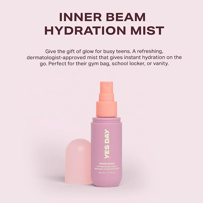 Yes Day Inner Beam Hydrating Face Mist for Teens – Travel Size Facial Spray for Teens & Ages 10 Up, with Kiwano Melon, Glucosamine & Polyglutamic Acid (50ml)