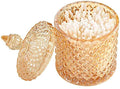 CLOVERHOME Colorful Home Decorative Jar Qtips Holder Dispenser Glass Storage Container Bathroom Counter Vanity Organizer for Bath Salts/Swabs/Rounds Makeup Sponges Toothpick Jewelry(Amber,10 oz)