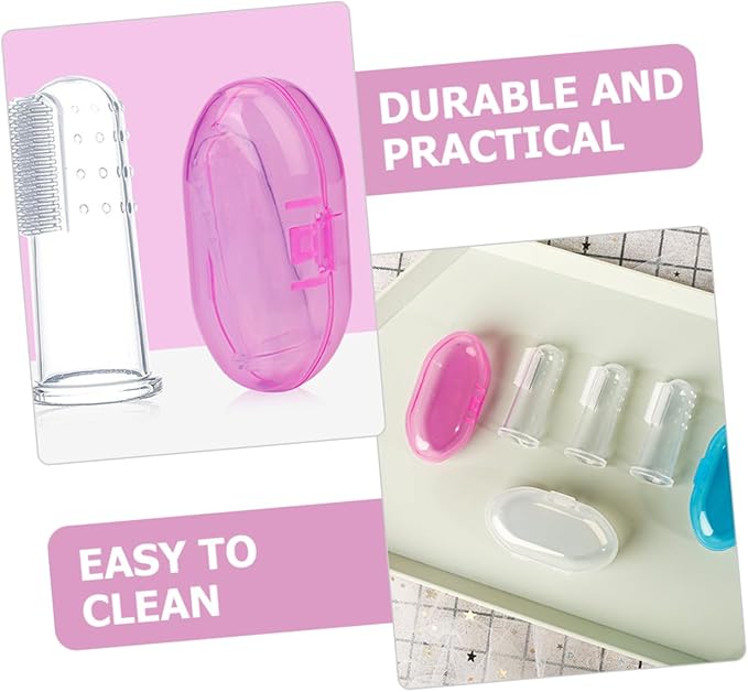 Mikinona 9Pcs Silicone Finger Toothbrush with Storage Box Dual Sided Oral Cleaning Brush for Years Teeth Cleaner Gum Massager Transparent Blue Pink Colors