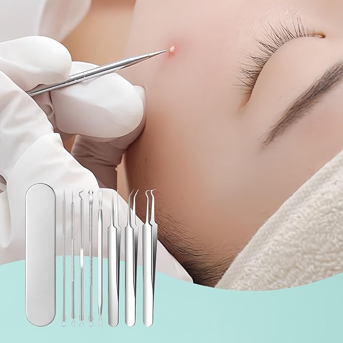 9 Pcs Blackhead Remover Comedone Extractor, Acne Removal Kit, Manual Pimple Popper Tool for Quick and Easy Removal of Pimples, Blackheads on Forehead, Facial and Nose (9 Pack)