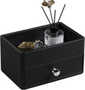 MEIBOOCH PU Leather Desk Organizer with Drawer, Multifunctional Nightstand Organizer, Waterproof Makeup Organizer for Vanity Bathroom Countertop Bedside Table (Black)
