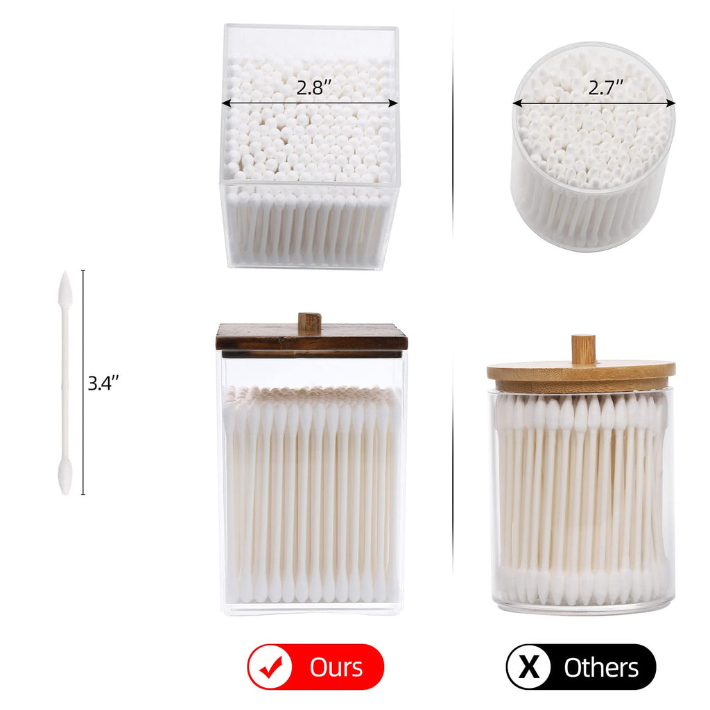 Tbestmax 3 Pack Qtip Holder - 12 oz Bathroom Organizer and Storage Containers, Plastic Square Apothecary Jars with Black Bamboo Lids for Cotton Ball, Cotton Swab, Floss
