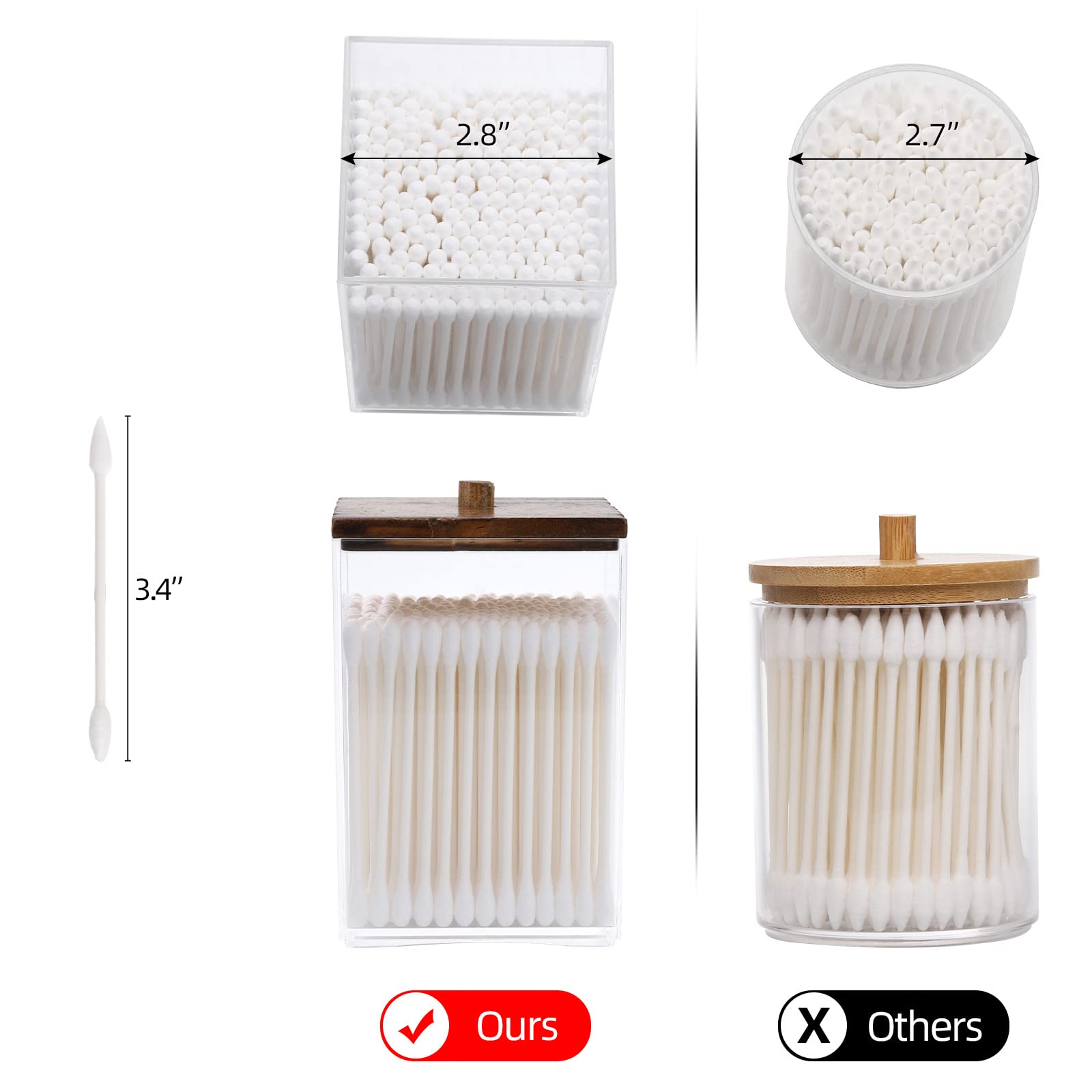 Tbestmax 3 Pack Qtip Holder - 12 oz Bathroom Organizer and Storage Containers, Plastic Square Apothecary Jars with Black Bamboo Lids for Cotton Ball, Cotton Swab, Floss