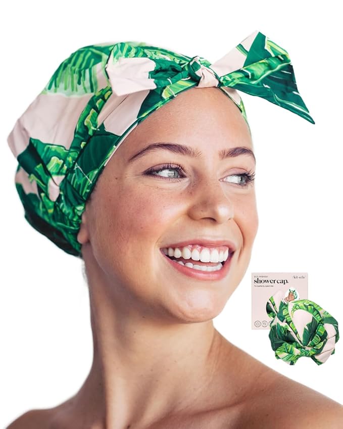Kitsch Luxury Large Shower Cap for Women - Palm Leaves