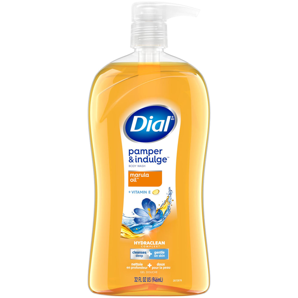 Dial Body Wash, Pamper & Indulge Marula Oil, 32 Fl Oz, Hydraclean Complex & Vitamin E, Gentle, Leaves Skin Feeling Nourished, Dermatologist-Tested, No Parabens & Sulfates