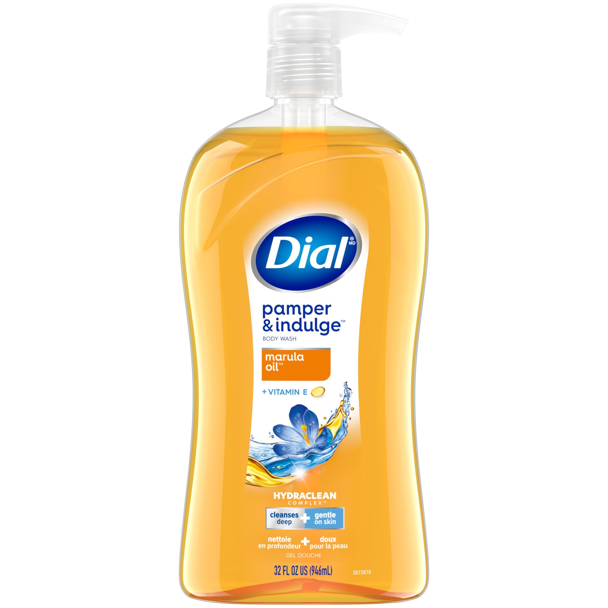 Dial Body Wash, Pamper & Indulge Marula Oil, 32 Fl Oz, Hydraclean Complex & Vitamin E, Gentle, Leaves Skin Feeling Nourished, Dermatologist-Tested, No Parabens & Sulfates