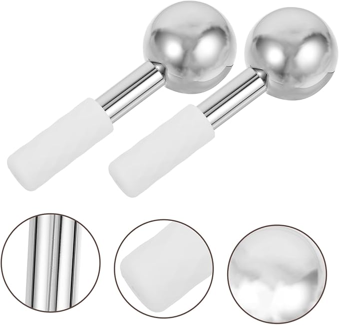 2pcs Ice Globes for Facials Stainless Steel Cooling Rollers for Facial Massage Ergonomic Handle Reduce Puffiness Enhance Circulation for and Gifting