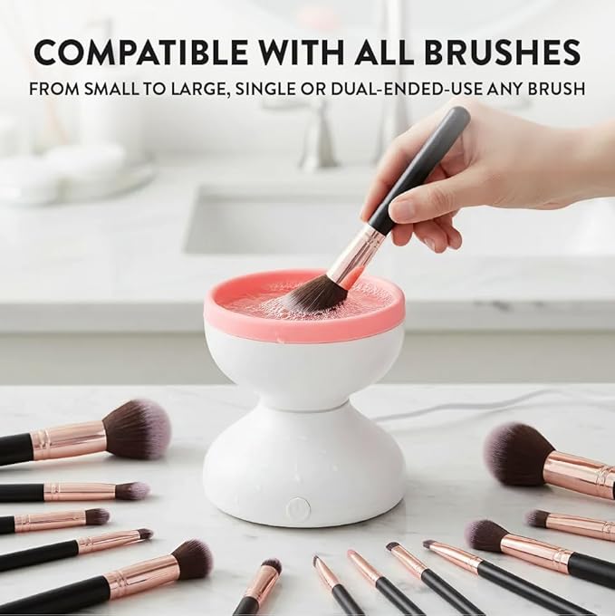 ÉCLAT Electric Makeup Brush Cleaner Machine, Remove Residue on Brush, Sponge, Powder Puffs, Cosmetic Tool Cleaner, No Batteries Needed, Portable Spinning Washer Saves Cleanser Solution (Black/Purple)