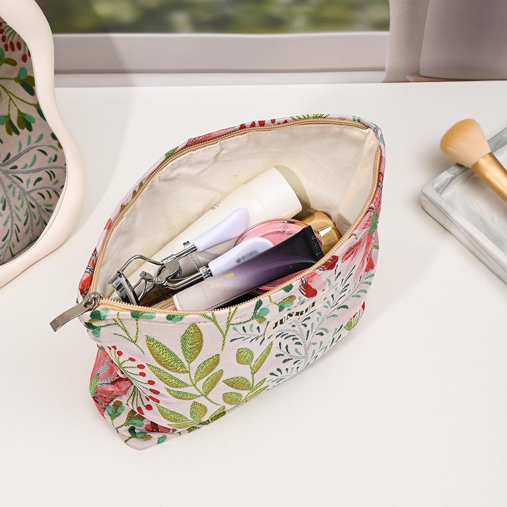 BOCGRPU Makeup Bag Small Cute Cosmetic Bags for Women，Floral Travel Toiletry Bag for Purse, Large Canvas Cosmetic Pouch Makeup Organizer Tool Pouch with Zipper（2Pcs Colorful Plant）