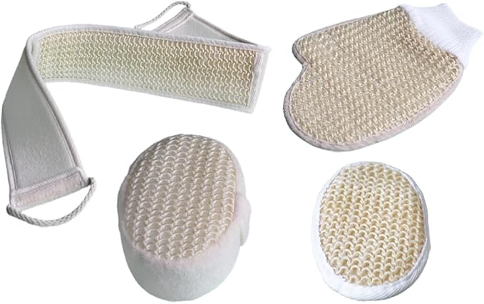 4-Piece Bathing Scrubbing Set Comfortable Back Scrubber Strap and Glove for Shower for Adults Easy to Use Bath Supply