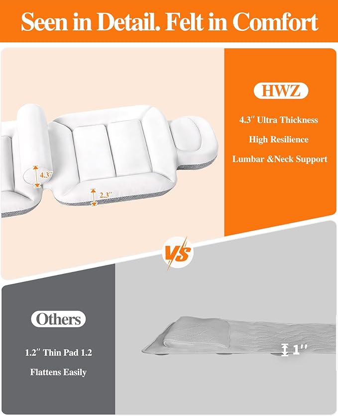 Full Body Bath Pillow for Bathtub, White 52" x 17"