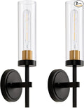 Hardwired Wall Sconces Set of Two, Bathroom Vanity Sconces Wall Lighting with Clear Glass Shade, Black and Gold Modern Farmhouse Wall Mount Lights for Mirror Bedroom Living Room Hallway Entryway