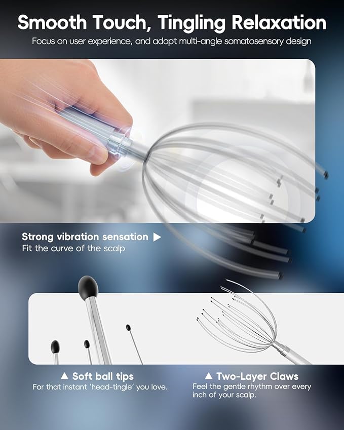 Winyoung Head Massager Scalp, Electric Scalp Massager with 20 Metal Fingers – Head Scratcher & Hair Massage Tool, Waterproof Head Massage for Stress Relief, Stocking Stuffers Gift for Women & Men