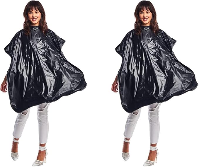 Betty Dain Lustre Shampoo Cape, Waterproof, Stain Resistant Vinyl, Touch-and-close Fastener, Soft Nylon Neckband, Safe For All Salon Processes, 36 inches wide x 54 inches long, Black