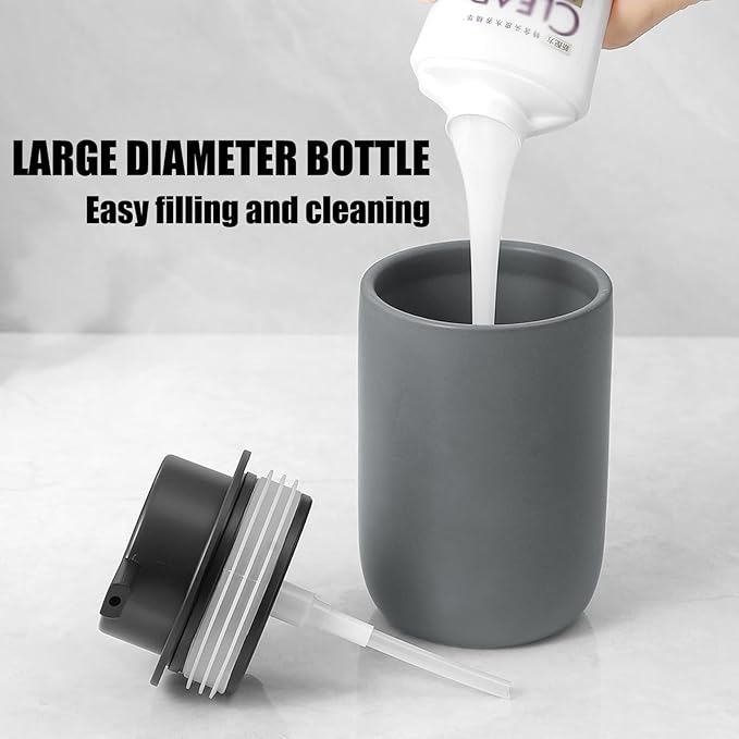 Hand Soap Dispenser for Bathroom Decro, Ceramic Liquid Pump Bottles Refillable Dish Dispenser for Kitchen Farmhouse Colleage Dorm, Matte Grey