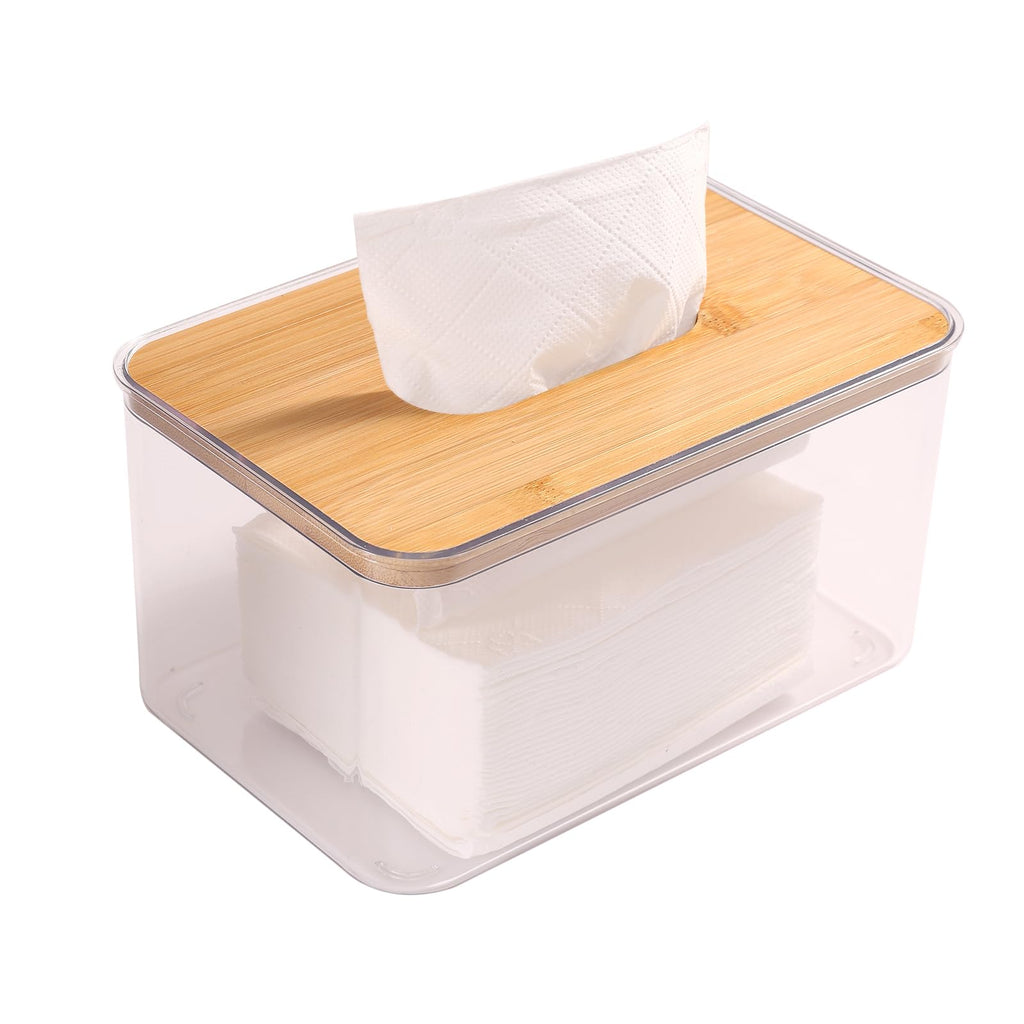 Acrylic Tissue Box Cover, Bamboo Dryer Sheet Holder, Wooden Rectangular Dryer Sheet Dispenser for Storage on Bathroom Vanity, Countertop, Bedroom Dresser