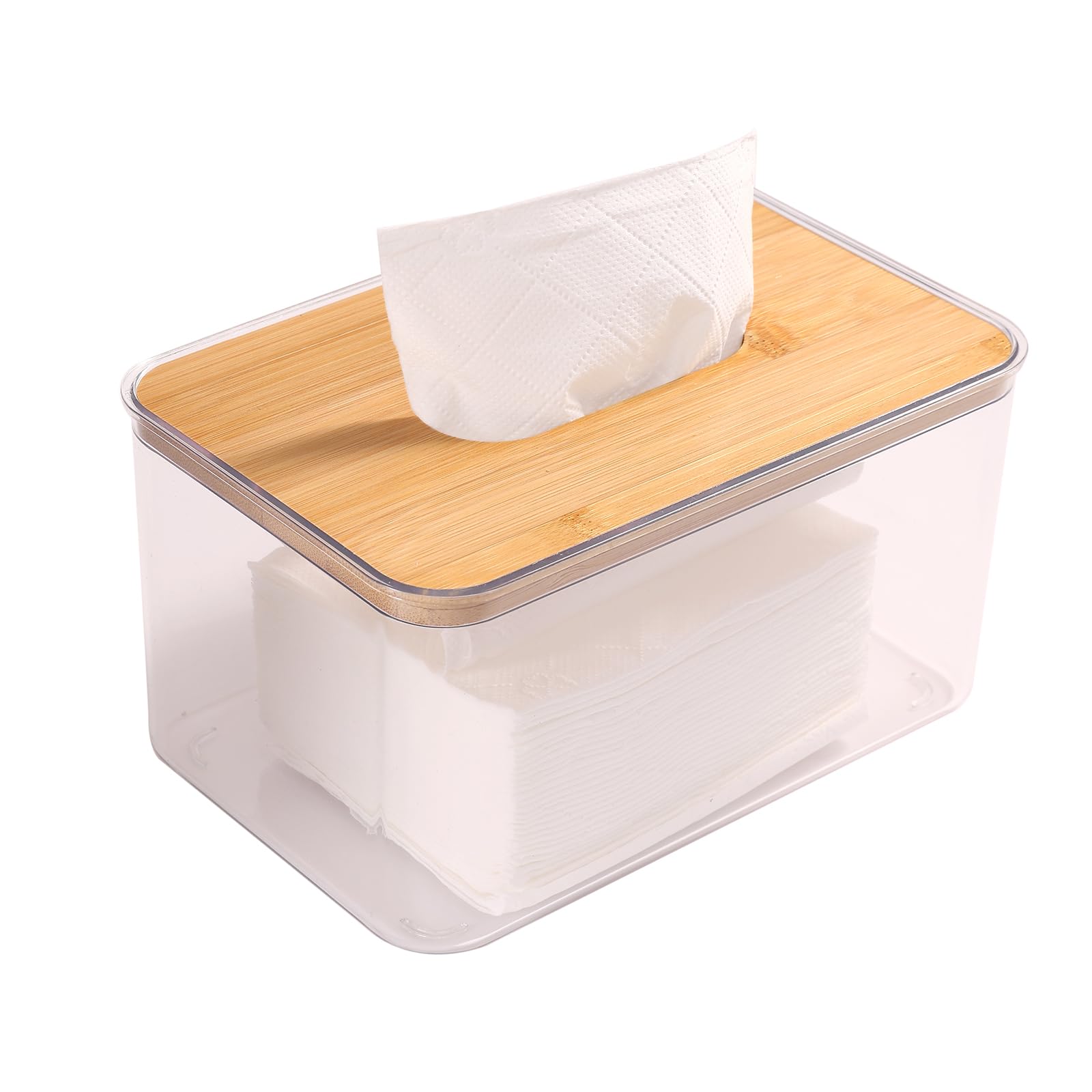 Acrylic Tissue Box Cover, Bamboo Dryer Sheet Holder, Wooden Rectangular Dryer Sheet Dispenser for Storage on Bathroom Vanity, Countertop, Bedroom Dresser
