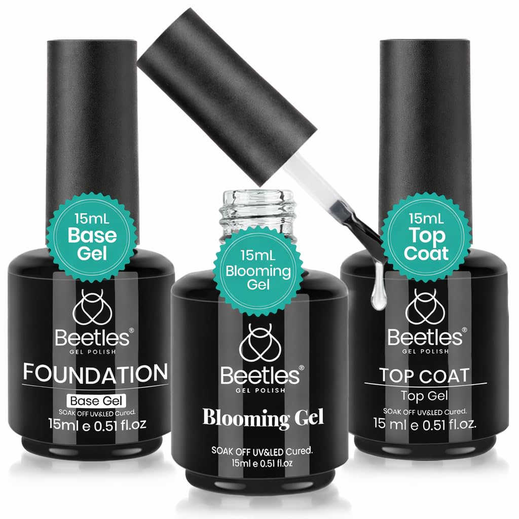 Beetles Blooming Gel Polish & No-Wipe Base and Top Coat Set, 3Pcs 15ml