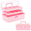 BTSKY 3-Layer Plastic Dividing Storage Box Craft Organizer and Storage with Adjustable Spacers Portable Handled Art Supply Organizer Multipurpose Home Utility Box Organizer (Pink)