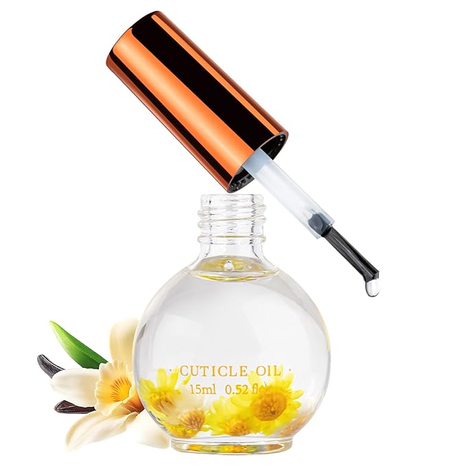 Cuticle Oil, Vanilla Cuticle Nail Oil Infused with Real Flowers 15ml