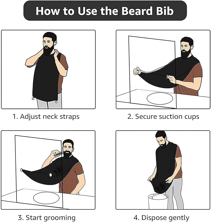 NOUZU Retro Cool Camera Collection Print Beard Bib Apron For Men, Beard Hair Catcher For Men Shaving Trimming,Beard Cape Cloth, Black