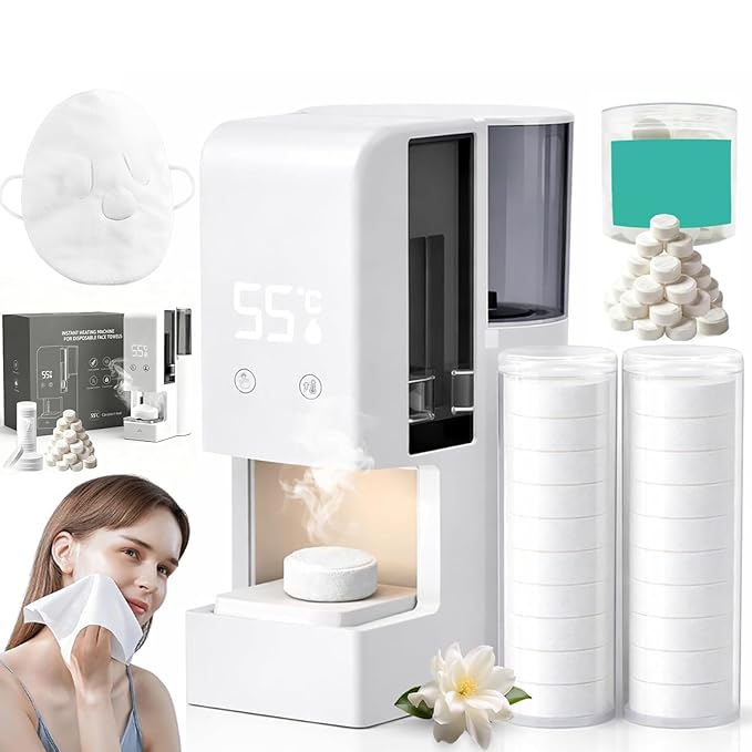 Hot Towel Dispenser, 2026 Upgraded Automatic Hot Face Towel Warmer Machine, Heats Up in 5 Seconds, Home Salon Equipment, for Facials, Smart Voice Alerts with Compressed Towels (1Set+100Pcs Towels)