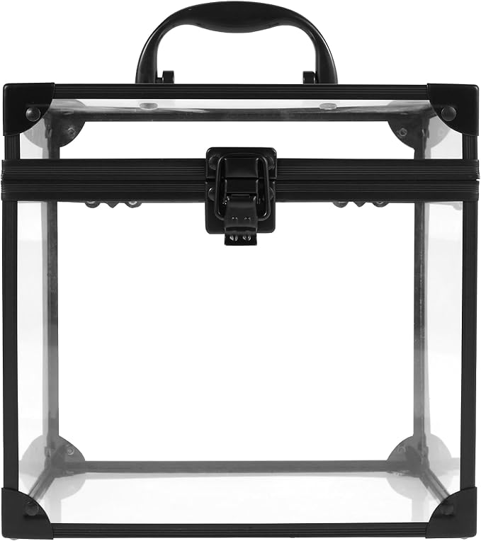 Fizocosisto Makeup Box,Clear Cosmetic Case with Latches and Handle Large Capacity Toiletry Organizer Box Travel Makeup Tools for Vanity Bathroom Counter Dresser(black)