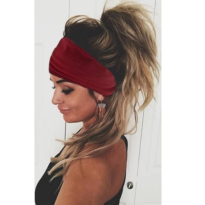 Boho Headbands For Women Fashion Stretch Wide Hair Bands Knoted Turban Head Bands Yoga Running Sweatband Elastic Headband Stylish Wrap Headbands Hair Accessories for Teen Girls 4 Pack