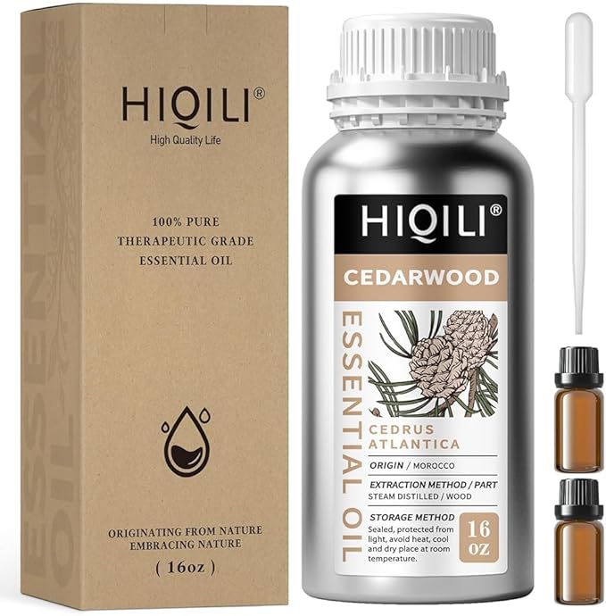 HIQILI Cedarwood Essential Oil for Diffuser, Aromatherapy & Massage