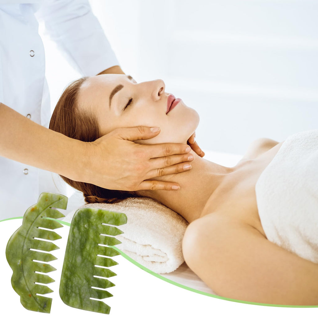 Geiserailie 2 Pcs Jade Combs Gua Sha Esthetician Supplies,Stylish Style