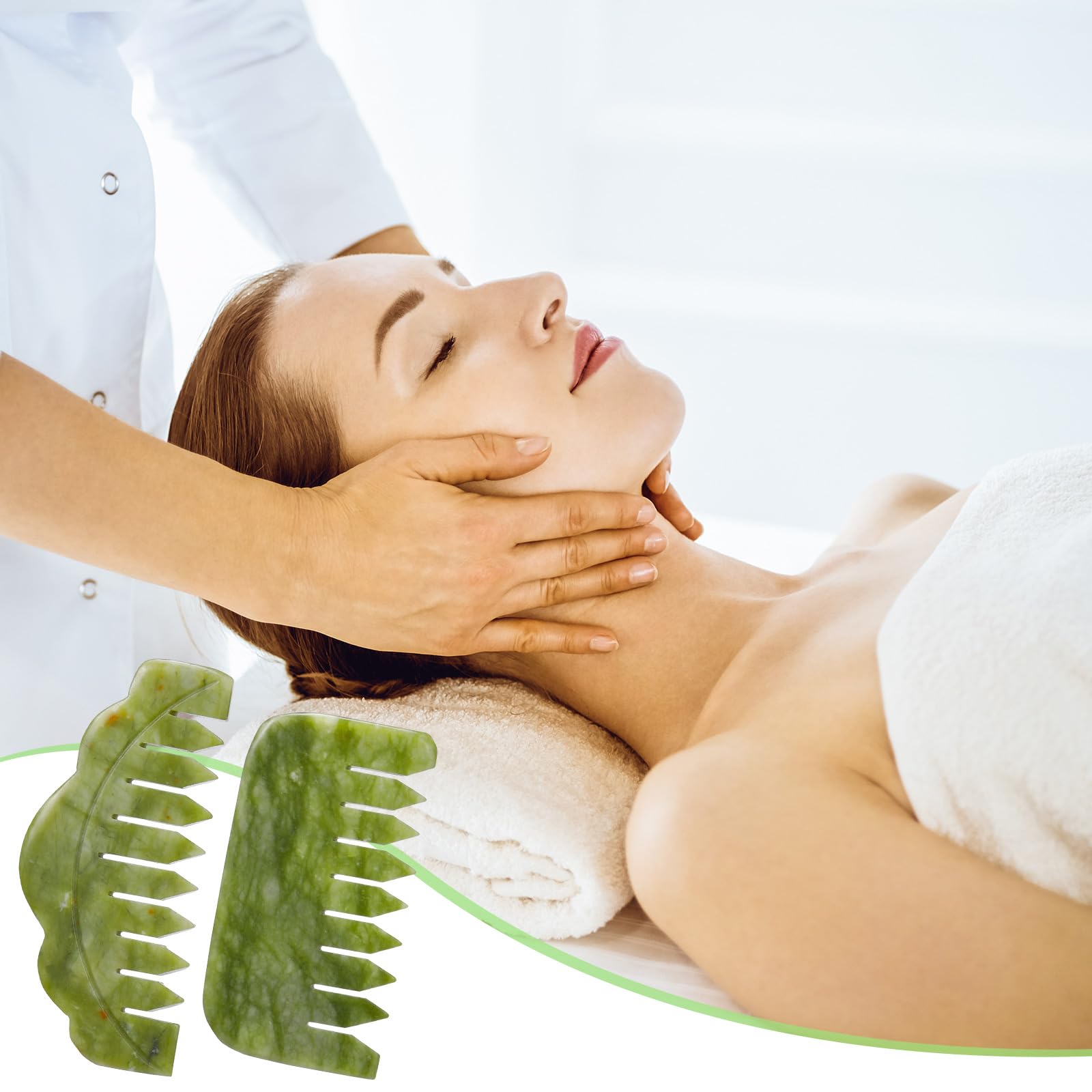 Geiserailie 2 Pcs Jade Combs Gua Sha Esthetician Supplies,Stylish Style