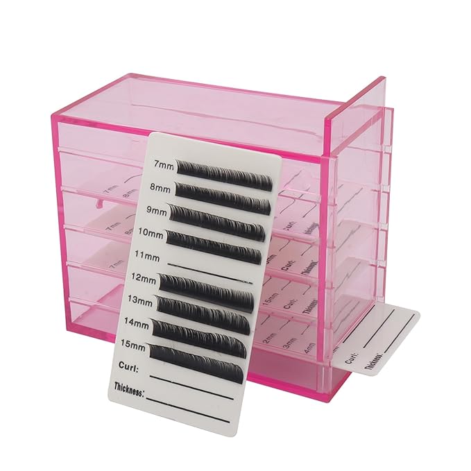 Mekupeu 5 Layer Makeup Organizer Storage Box Clear Eyelash Storage Box Eyelashes Grafting Eyelash Extension Tool (Pink)