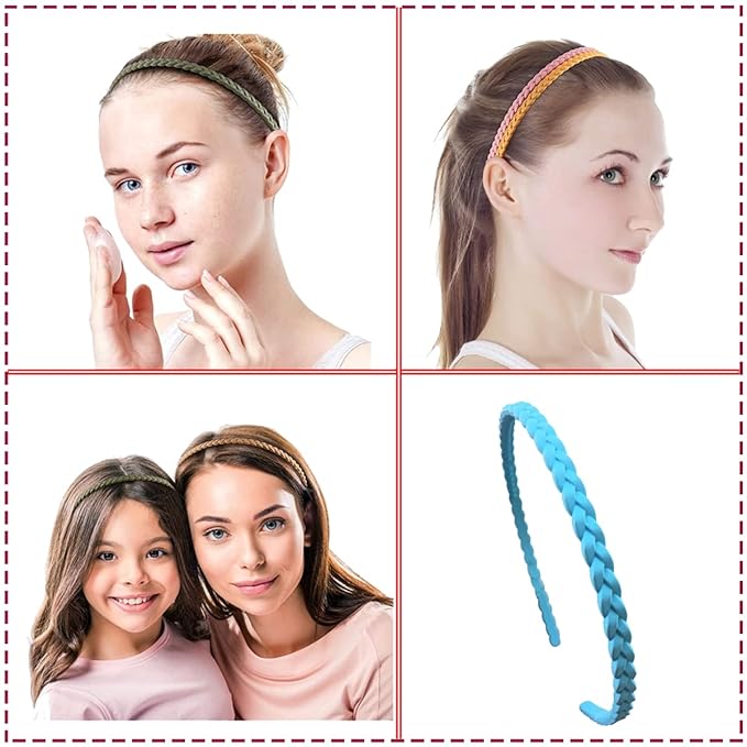 12pcs 6mm Thin Headbands for Girls Women Plastic Pigtail Sytle with Teeth Skinny Headbands for Kids Teens Lady