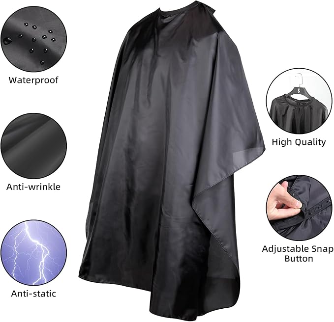 Omvoina Professional Hair Cutting Cape with Adjustable Snap Closure, Salon Barber Cape,Waterproof Hairdressing Salon Cape - 57" x 51"(Black)