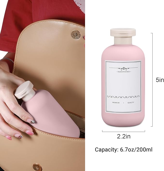 UMETASS 6.8oz Travel Bottles for Toiletries, Empty Plastic Squeeze Bottles with Flip Cap, Lotion Container for Toiletries Travel Size Shampoo and Conditioner (3 pack, pink)