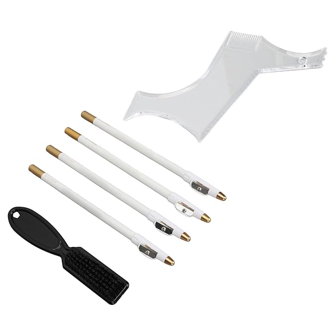 Beard Shaper, Beard Lineup Tool Beard Grooming Toolkit Includes Beard Shaping Stencil with 4 Barber Pencils for Home Use and Travel (White)