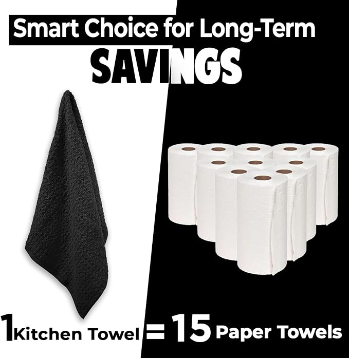 DAN RIVER Premium Kitchen Towels - [Pack of 12] 100% Cotton (16x 26 Inches) -Super Soft,Highly Absorbent, Quick Dry, Dish Towels for Kitchen Towels -Black