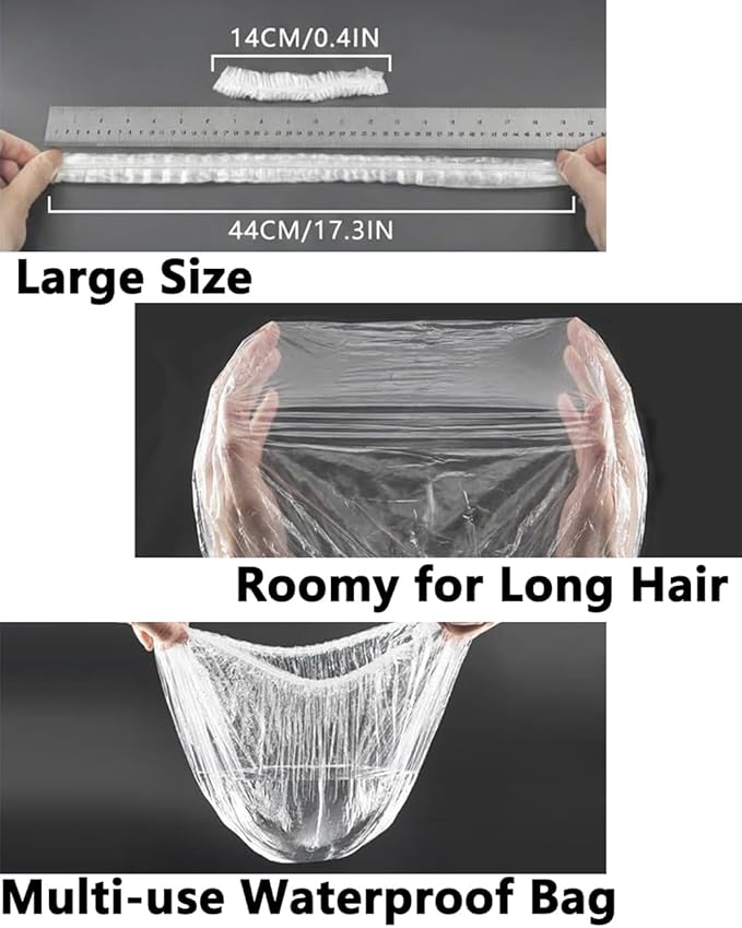 Aquior Shower Cap Disposable,100 PCS Bath Caps Large Thick Clear Waterproof Plastic Elastic Hair Bath Caps for Women Deep Conditioning Hair Care Hotel Travel Essentials Accessories
