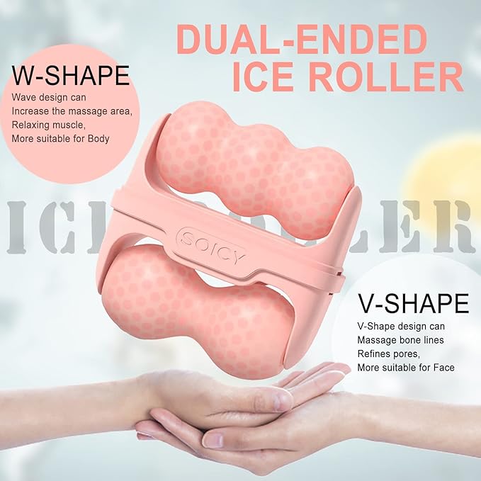 Leeshine Ice Roller Set for Face and Eyes - Facial Skin Care Tools with 2 Cold Therapy Face Roller and Premium Travel Case, Self Care Gift for Men Women (Pink)
