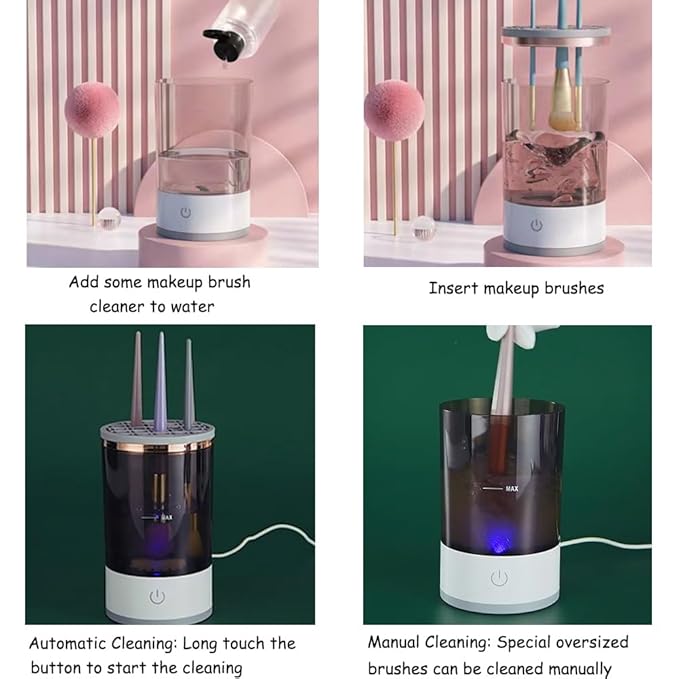 Ipalmay Makeup Brush Cleaner - Electric Makeup Brush Cleaning Machine, Automatic Cosmetics Brush Cleaning Tool & Dryer, Dust-proof Beauty Brushes Organizer, Multi-functional Gift for Women Mom Wife