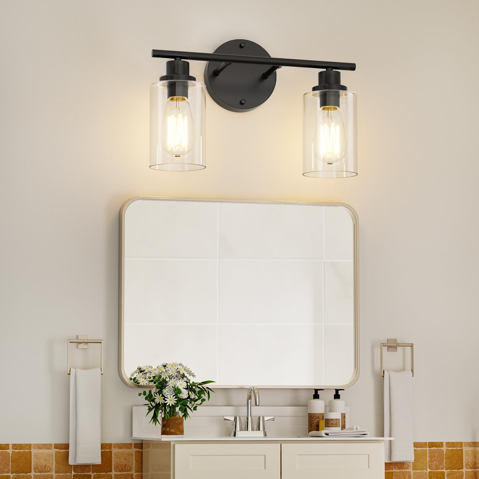 GORDNWE Modern Vanity Light - 2 Lights Matte Black Wall Light Fixtures