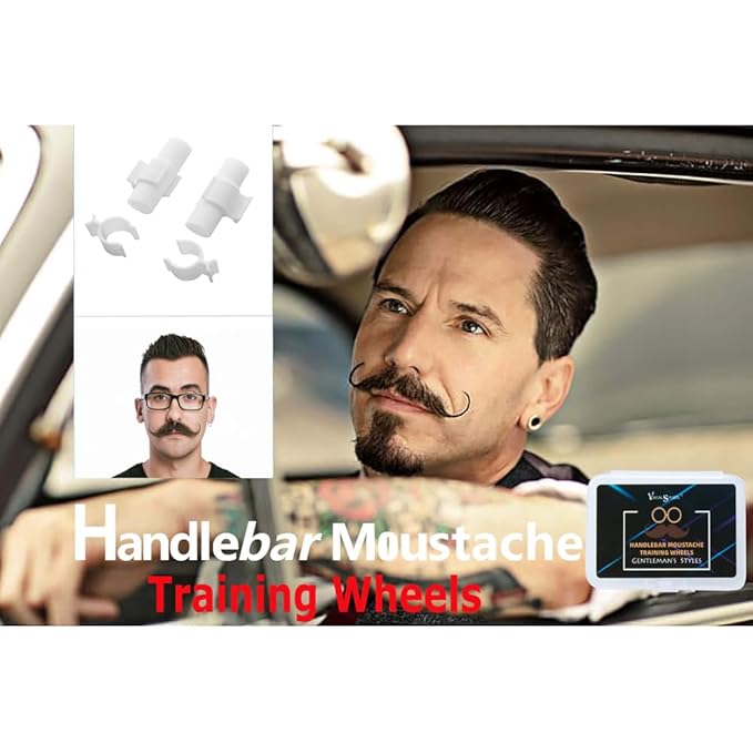 1 Pair Handlebar Moustache Training Wheels,Visualsource Large Size Handlebar Moustache Beard Shaping Styling Tool Handlebar Mustache Trainer Curler Stylist Gentleman's Style Great Gift For Men