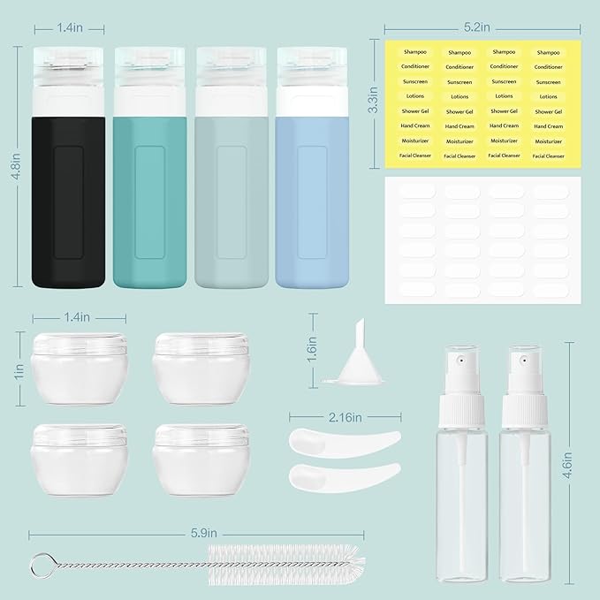 Redfly 17 Pack Travel Bottles for Toiletries, Tsa Approved 3oz Travel Size Containers, Leak Proof Travel Size Toiletries Bottles Silicone, BPA Free Refillable Shampoo Conditioners Kits, Gray